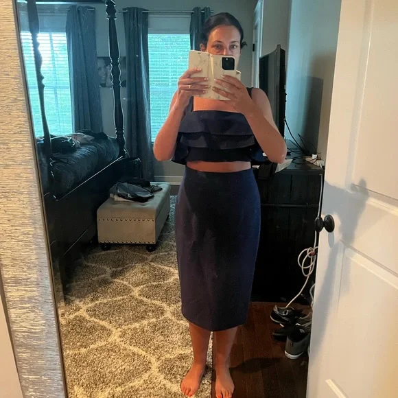 Black Halo Blue Isabella Ruffle Crop Top Dress - Picture 5 of 6